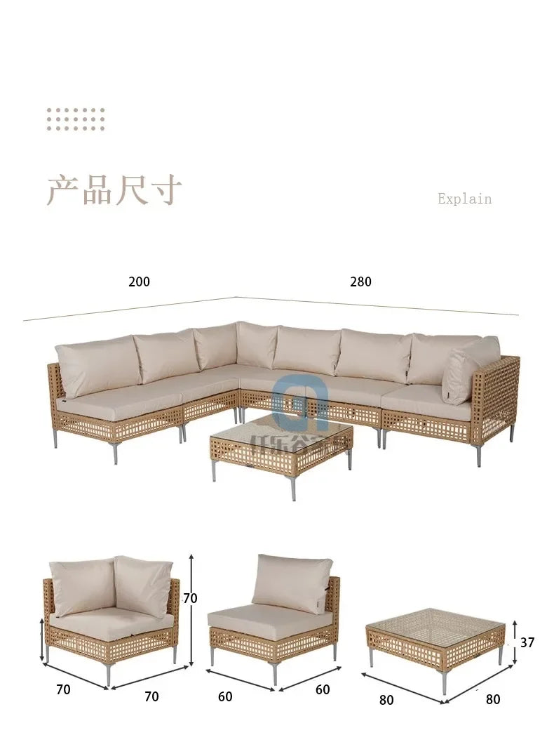 XJC Outdoor Rattan Sofa Combination Bed And Breakfast Balcony Courtyard Outdoor Open-air Garden Sun Room Leisure Small