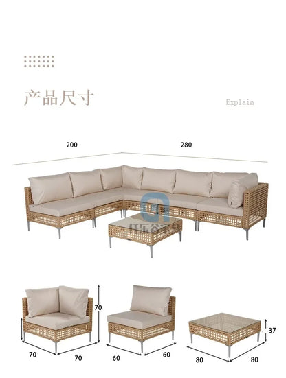 XJC Outdoor Rattan Sofa Combination Bed And Breakfast Balcony Courtyard Outdoor Open-air Garden Sun Room Leisure Small