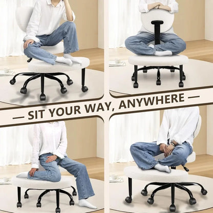Cross Leg Chair - Meditation Chair with Wheels, ADHD Chair, Height Adjustable Seat, Adjustable Footstool