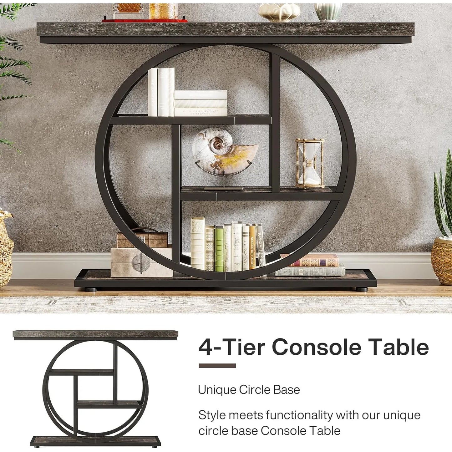 LITTLE TREE 41.3" Console Table, Industrial 4-Tier Sofa Table Entryway Table, Accent Tables with Storage Shelves for Living Room