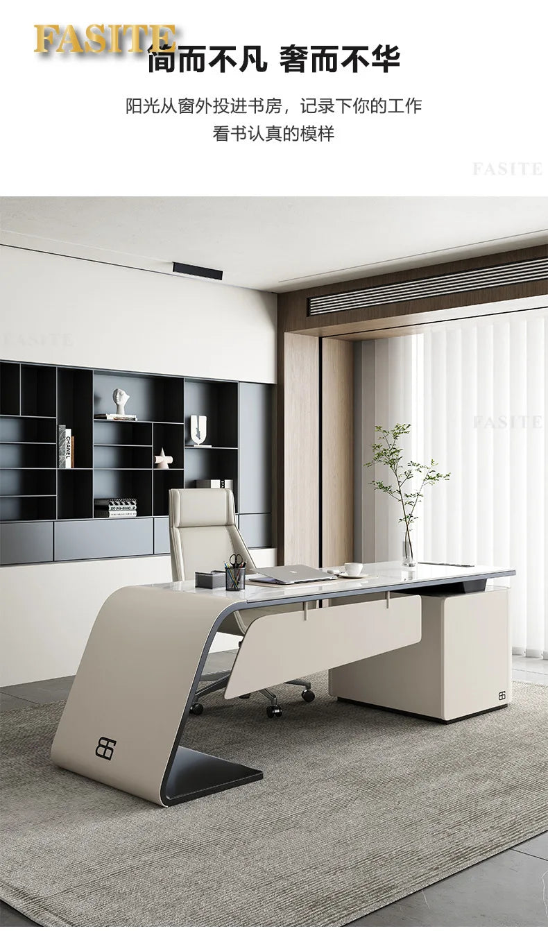 High end light luxury stone table, high-end office desk and chair combination, home L-shaped computer, high-end medical beauty