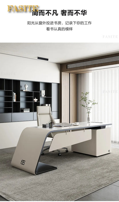 High end light luxury stone table, high-end office desk and chair combination, home L-shaped computer, high-end medical beauty