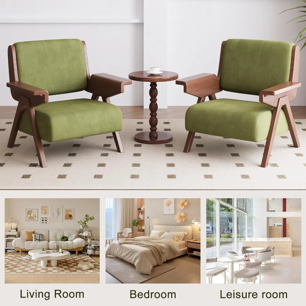 Mid Century Modern Accent Chair, Side Chair, Living Room Chairs, Solid Wood Padding Lounge Arm Chairs, Wood Frame & Soft Cushion