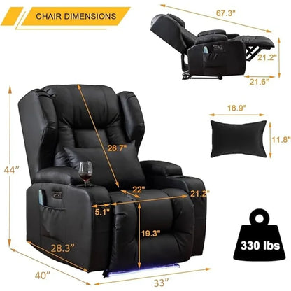 Power Recliner Chair – Overstuffed Home Theater Seating with Heat, Massage, Electric Reclining & Sleeper Function