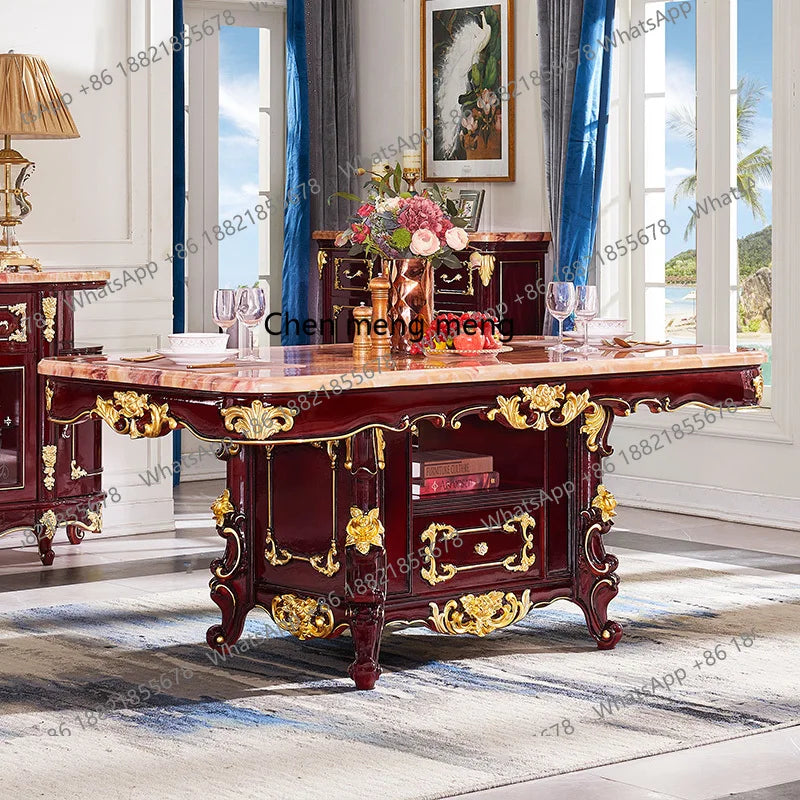European solid wood marble family villa hotel large dining table and chair combination with locker rectangle