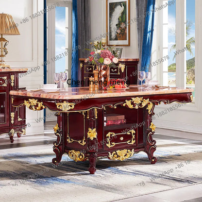 European solid wood marble family villa hotel large dining table and chair combination with locker rectangle