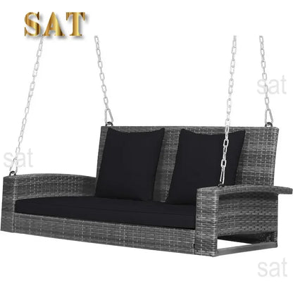 l Hanging Porch Swing, 2-Person Outdoor Wicker Swing Chair Bench With Cushions, Steel Chains For Garden, Backyard, Deck L