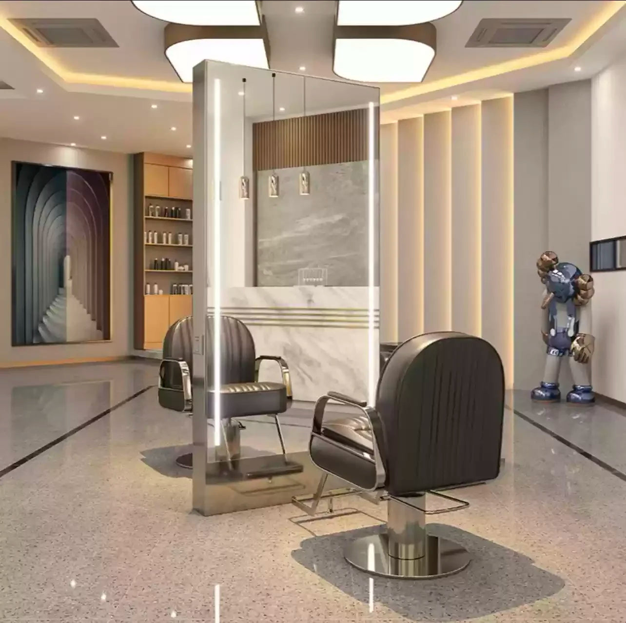 HJ Barber Shop Mirror Quick Cut Special Mirror Hair Salon Internet celebrity hair salon Full Lamp Mirror