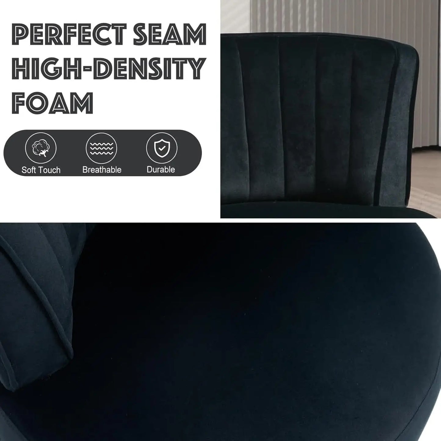 Swivel Barrel Chair, Black Velvet Modern Accent Chair, Round Upholstered Comfy Side Chair, Sherpa Chair With Gold Base For Nurse