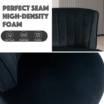Swivel Barrel Chair, Black Velvet Modern Accent Chair, Round Upholstered Comfy Side Chair, Sherpa Chair With Gold Base For Nurse