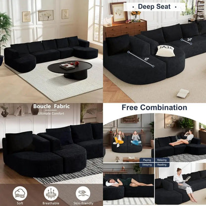Luxury Oversized 5-Seater Modern Chenille Sectional Sofa for Living Room, Deep Seated Curved Cloud Couch, Modular Sofa Design