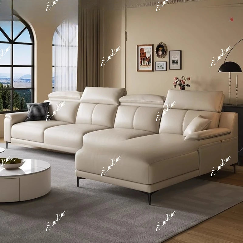 Modern minimalist top-layer cowhide inline sofa small apartment Italian minimalist living room concubine