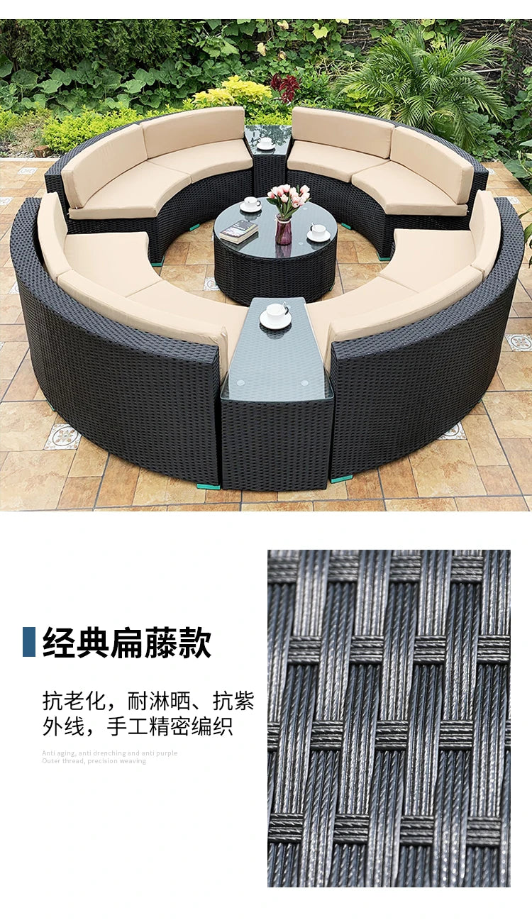 Rattan sofa combination courtyard garden leisure outdoor living room custom semi-circular arc rattan chair terrace outdoor