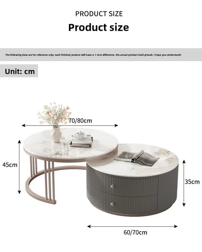 Rock slab round coffee table combination light luxury modern simple living room household small apartment