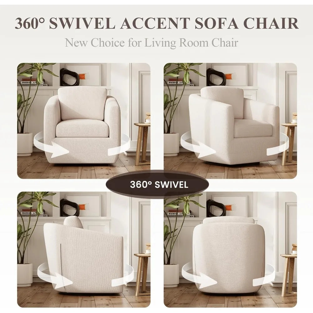 360-Degree Swiveling Accent Chair Pair with Pillows - Comfortable Living Room Armchairs on Durable Metal Bases, Ready to Use