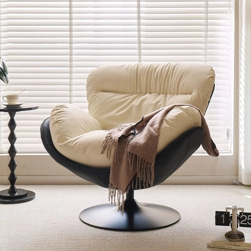 Single Eggshell Swivel Lounge Chair, Upholstered Accent Chair with 360 Degree Metal Base Chai for Bedroom, Living Room Relation