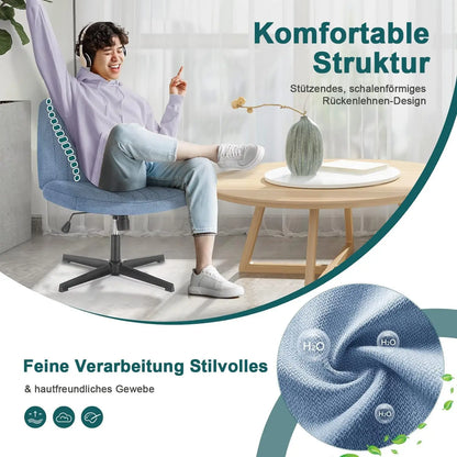 Criss Cross Legged Office Chair, Armless Wide Seat No Wheels, Modern Home Desk Height Adjustable Swivel