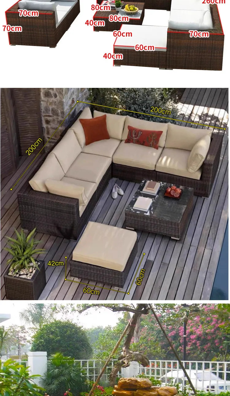 Outdoor sofa combination courtyard garden balcony rattan table and chairs terrace waterproof and sun protection outdoor