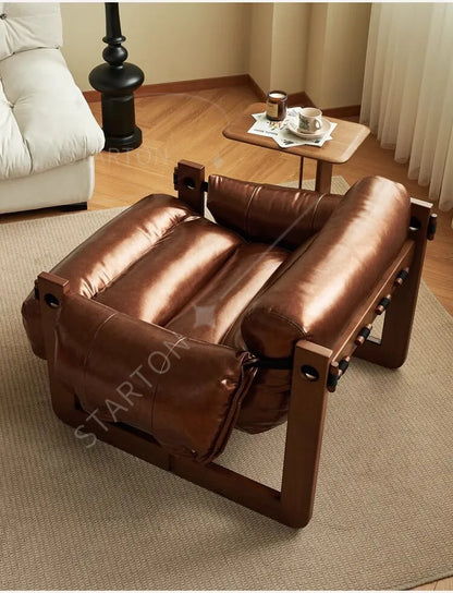 Leisure Chair in Ancient Oil Wax Leather Single Sofa Home Recliner Chairs for Bedroom