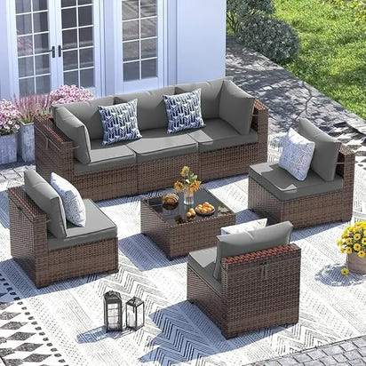 7-Piece Modular Wicker Outdoor Sectional Sofa Set with Waterproof Cover - Stylish Patio Furniture for Outdoor Conversations