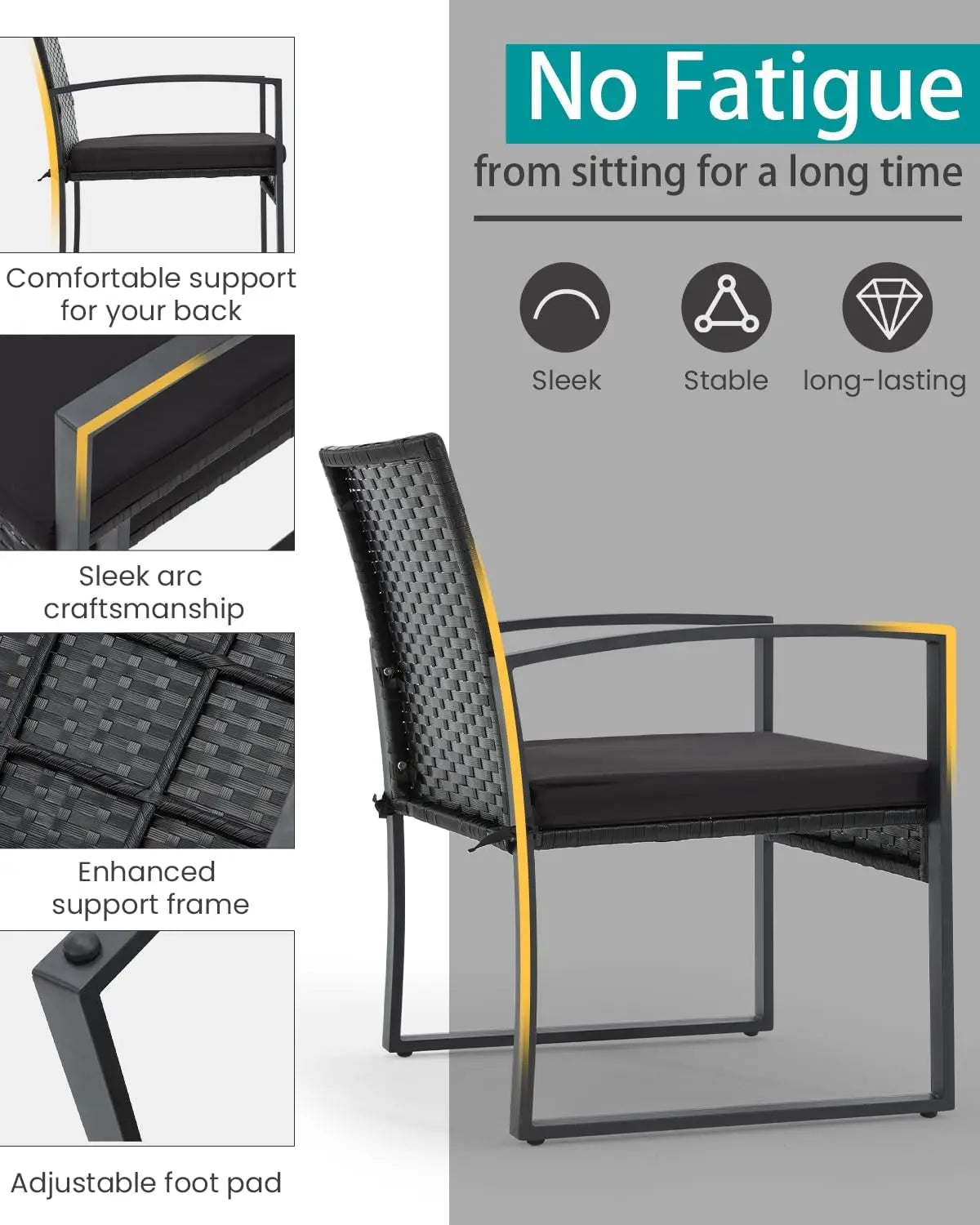 Patio Furniture Set, Outdoor Rattan Bistro Set with Coffee Table, Durable Steel Frame with Strapped Cushions for Garden, Balcony