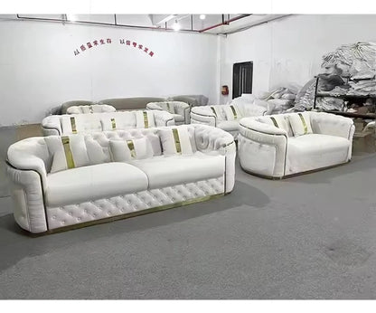 Factory direct sales European luxury rose gold legs white chesterfield sofa velvet fabric button tufted living room sofa