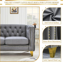 [Best Seller!]Velvet Living Room Sofa Set of 2, Comfy Loveseat and 3 Seater Couch, Modern Sofa with Tufted Back and Rivet Decora