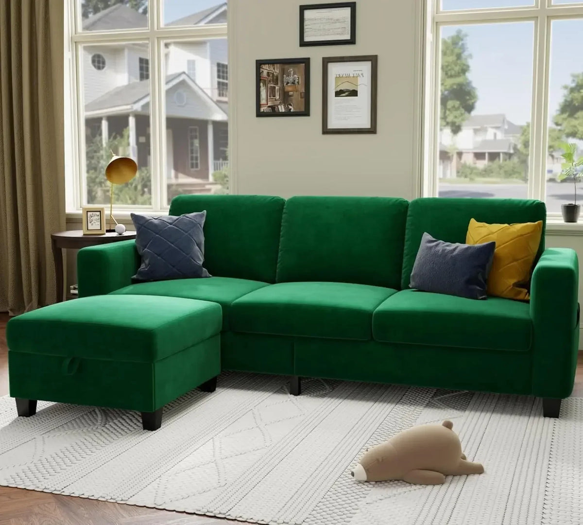 L Shaped Sectional Sofa Couch Pet Friendly Modular 3 Seater Convertible Sofas for Living Room Linen