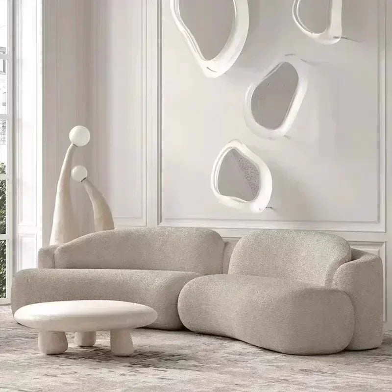 l # Nordic Stylish Cloud-Shape White Fabric Luxury Sofa Set with Coffee Table Creative Modern Home Living Room Furniture for Hot