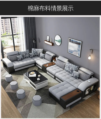 Modern 5 6 7 8-Seater Fabric Sofas Sectional Set for Living Room Hotel Furniture with Sponge Filling