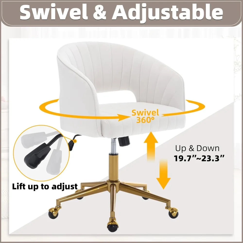 Desk Chair with Wheels, Velvet Home Office Chair, Swivel Armchair Gold Base, Upholstered Modern Accent Chairs, Back Incline