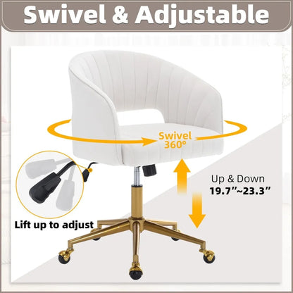 Desk Chair with Wheels, Velvet Home Office Chair, Swivel Armchair Gold Base, Upholstered Modern Accent Chairs, Back Incline
