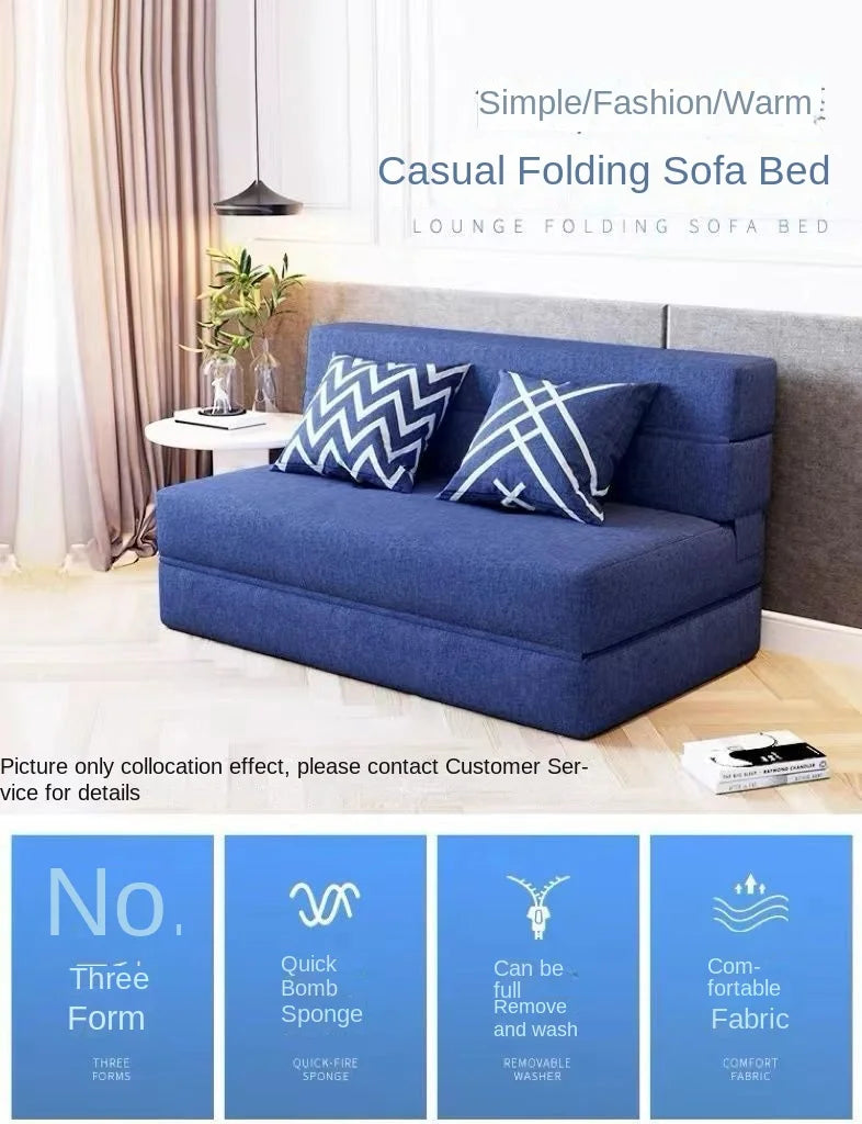 Folding sofa bed dual-purpose small apartment living room bedroom tatami rental house lazy sofa accompanying bed anti-fall pad