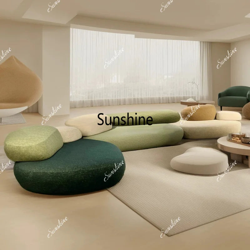 Design special-shaped pebble sofa, stone fabric color matching module wabi-sabi wind living room