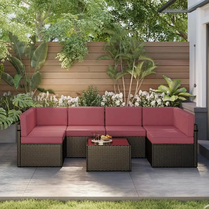 Outdoor Black PE Wicker Patio Sectional Sofa Set - All-Weather Couch Seating