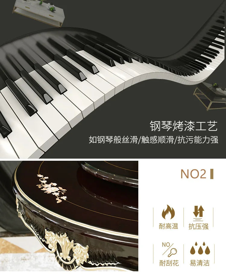 European round dining table and chair combination neoclassical American solid wood high-end leather dining chair piano paint
