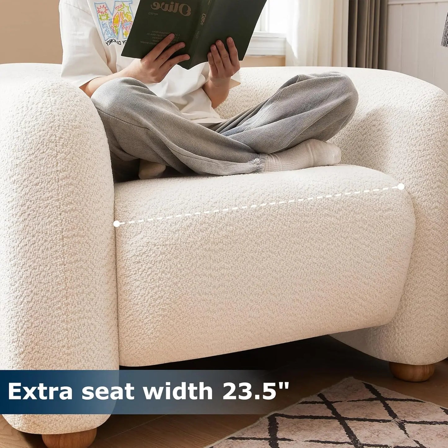 40" Modern Accent Chair Reading Chair Oversized Barrel Chairs for Living Room Bedroom Apartment (1, Khaki), Customized
