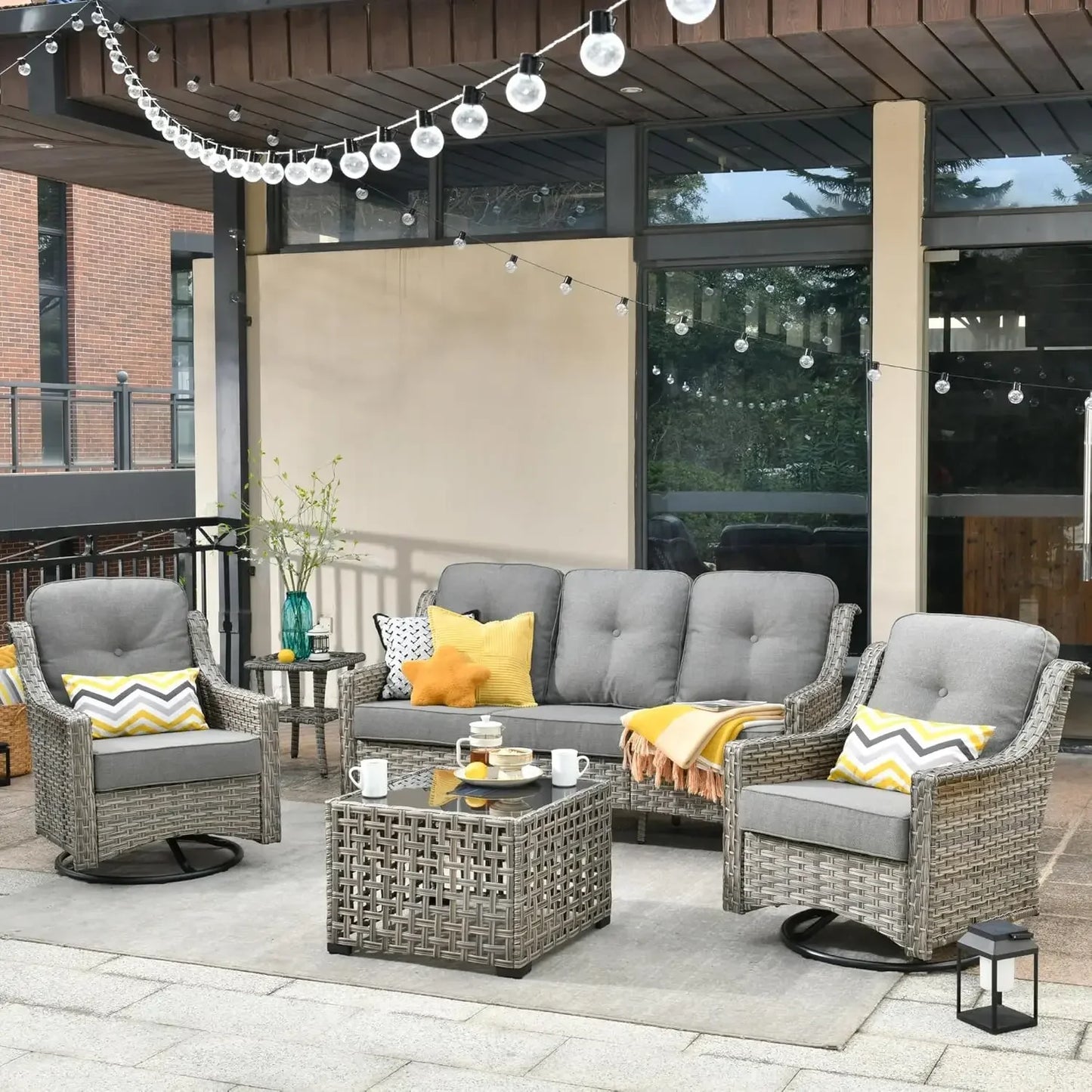 Wicker Outdoor Furniture Patio Conversation Rattan Sofa Set for Garden,Poolside,Backyard,Deck