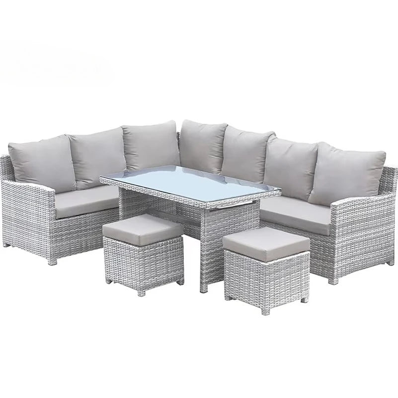 Modern Luxury Lounge Waterproof Patio Couch Sofa Garden Set Fire Pit Aluminum Wicker Rope Rattan Outdoor Furniture Set