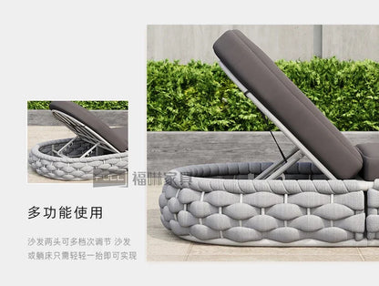 Outdoor Rattan Aluminum Alloy Lounge Bed Leisure Hotel Beach Open-Air Sofa Recliner Set
