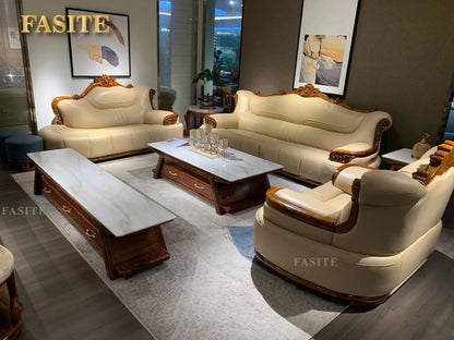 New Chinese-style simple ebony leather sofa luxury villa living room size apartment solid wood furniture corner combination