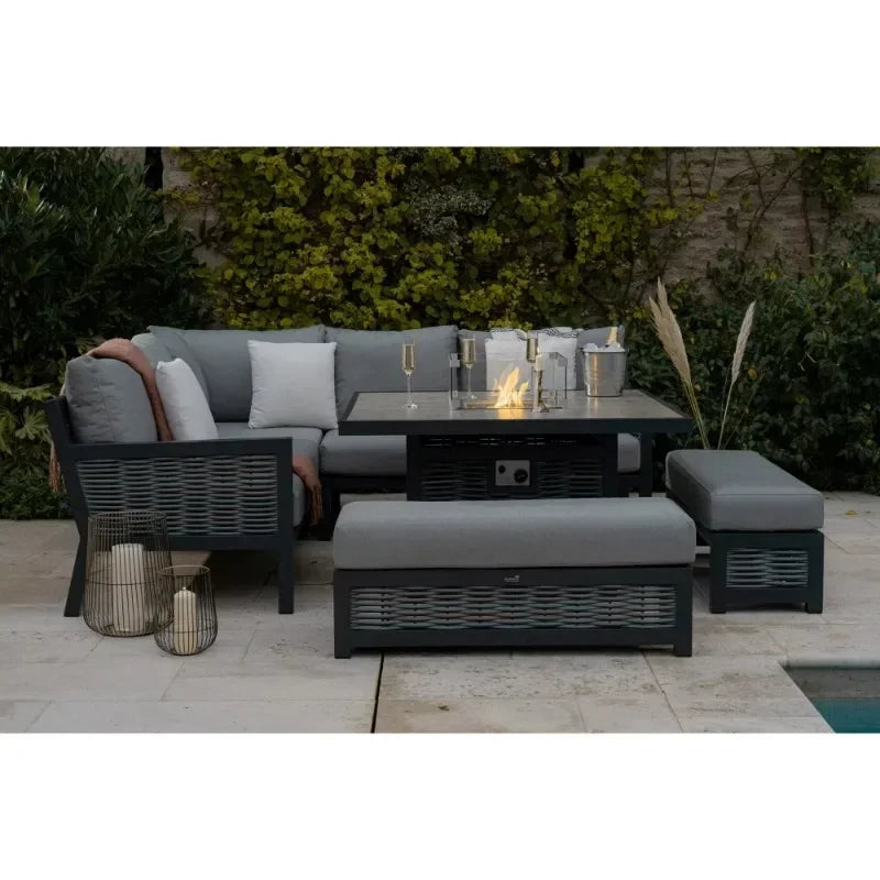 Premium 4-Piece Outdoor Lounge Set – All-Weather Wicker Sofa with Fire Pit Table