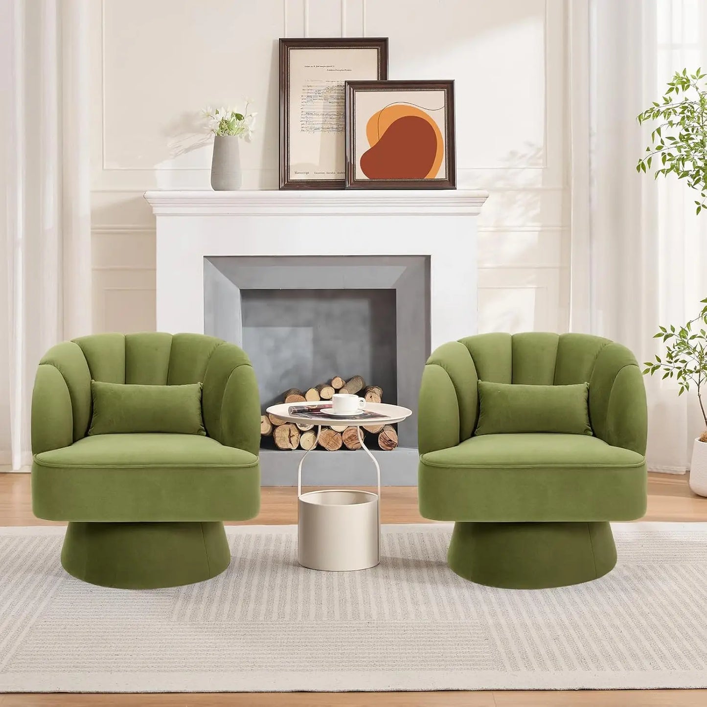 Modern Swivel Accent Chair 360° Barrel Lounge Chair with Padding & Backrest Velvet Upholstered Round Armchair for Bedroom