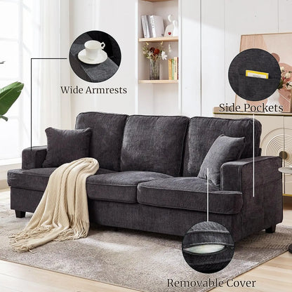 89 Inch 3 Seater Chenille Upholstered Couch Plush Deep Seat Cloud Sofa Gray Soft Upholstered Furniture for Living Room Bedroom Apartment Office Small Space