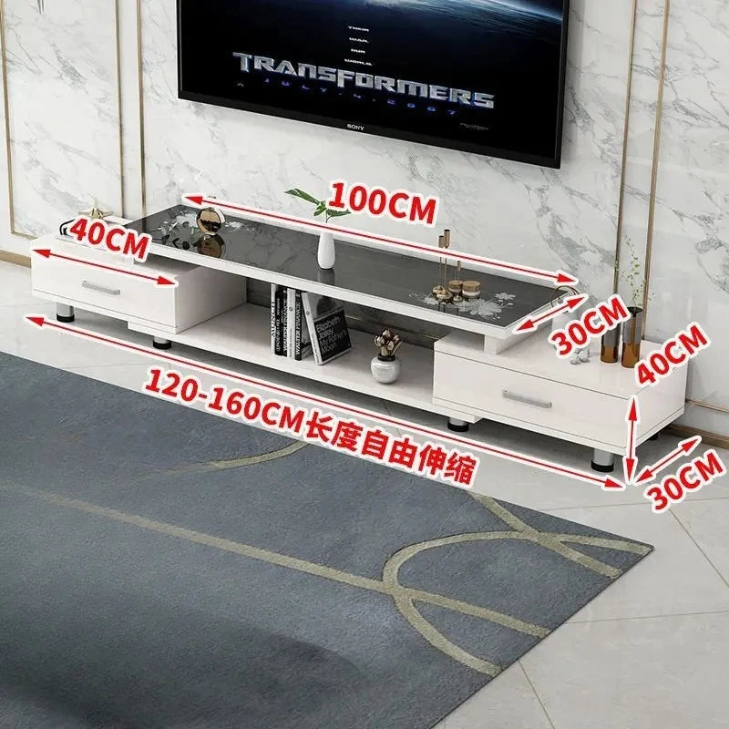 Modern & Minimalist Tempered Glass Expandable TV Stand & Coffee Table Set - European Style, Ideal for Small - Space Living Rooms