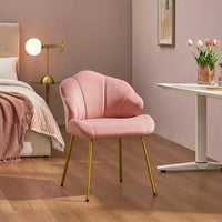 Velvet Accent Chair with Shell-Shaped Backrest, Modern Armchair with Gold Metal Legs for Dressing Room/Bedroom/Living Room