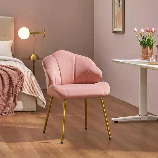 Velvet Accent Chair with Shell-Shaped Backrest, Modern Armchair with Gold Metal Legs for Dressing Room/Bedroom/Living Room