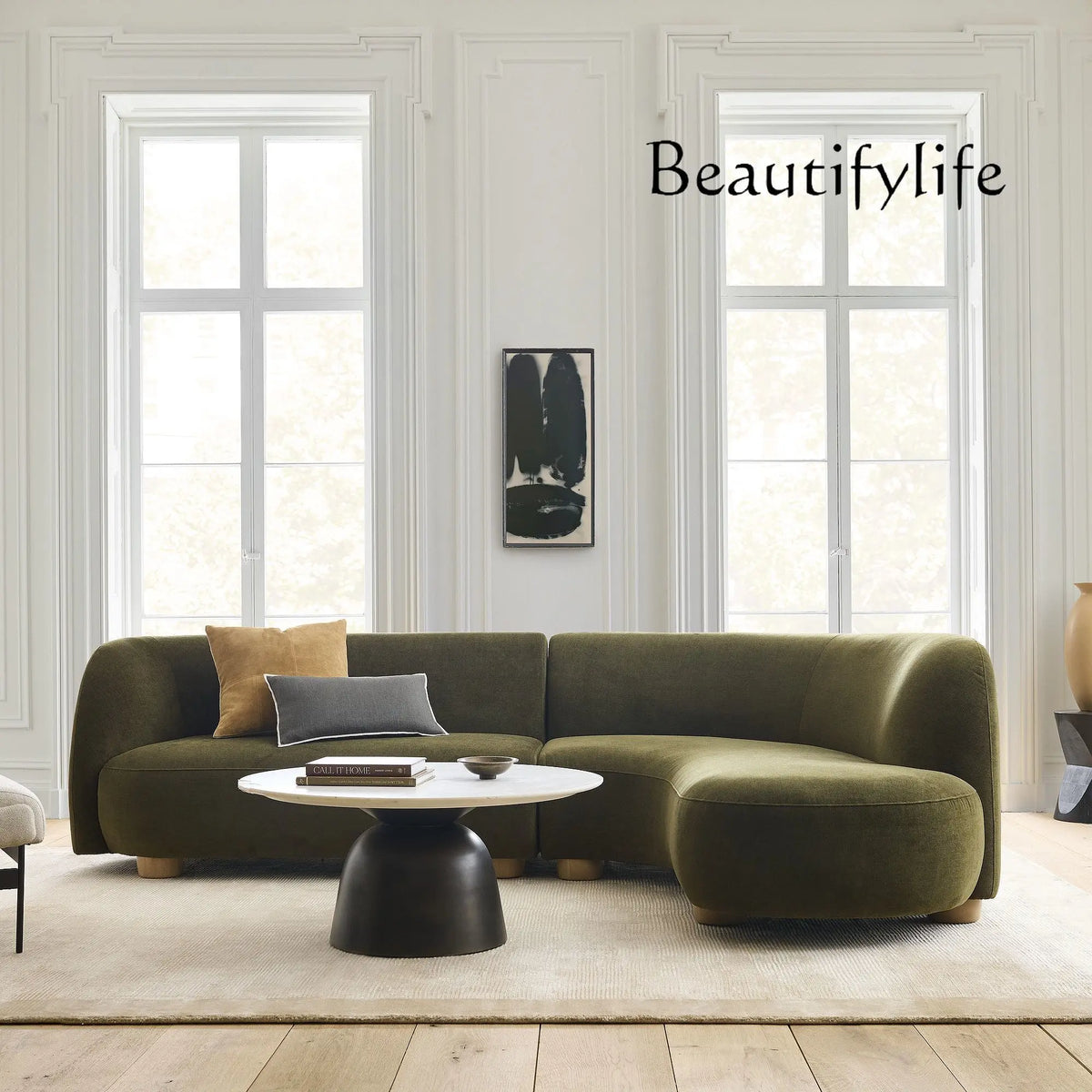 Nordic simple curved fabric lamb wool sofa Italian light luxury creative living room corner sofa