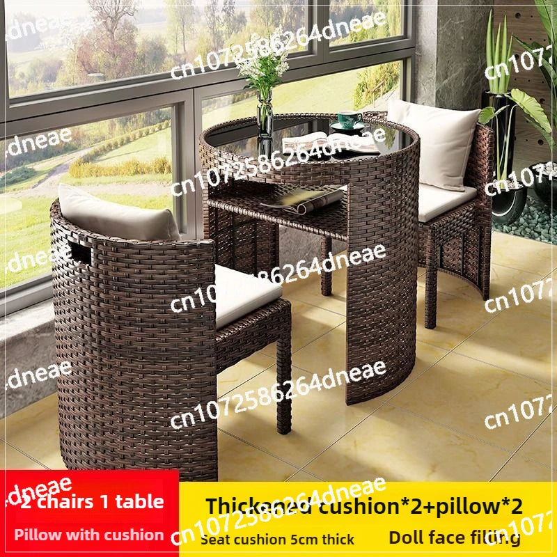 Balcony courtyard leisure table and chair combination rattan chair three piece set tea imitation rattan chair tea table