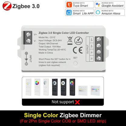 Smart LED Dimmer Tuya Wifi Zigbee DIM CCT RGB RGBW RGBCCT PWM LED Controller Support Alexa Google Home Voice Control